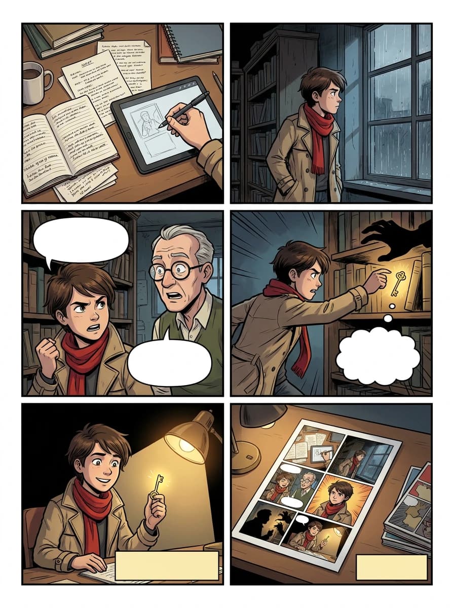 Generador de historias de cómic convirtiendo guiones en paneles de cómic