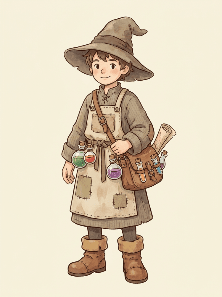 Source cozy RPG alchemist NPC image