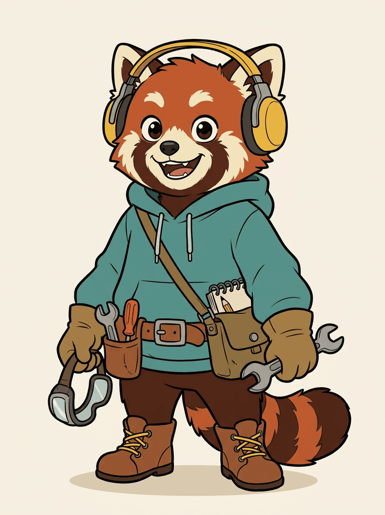 Source full-body cartoon red panda studio mascot image