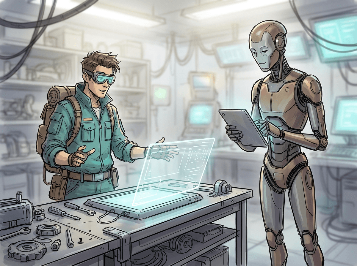 AI character design scene with two original characters interacting