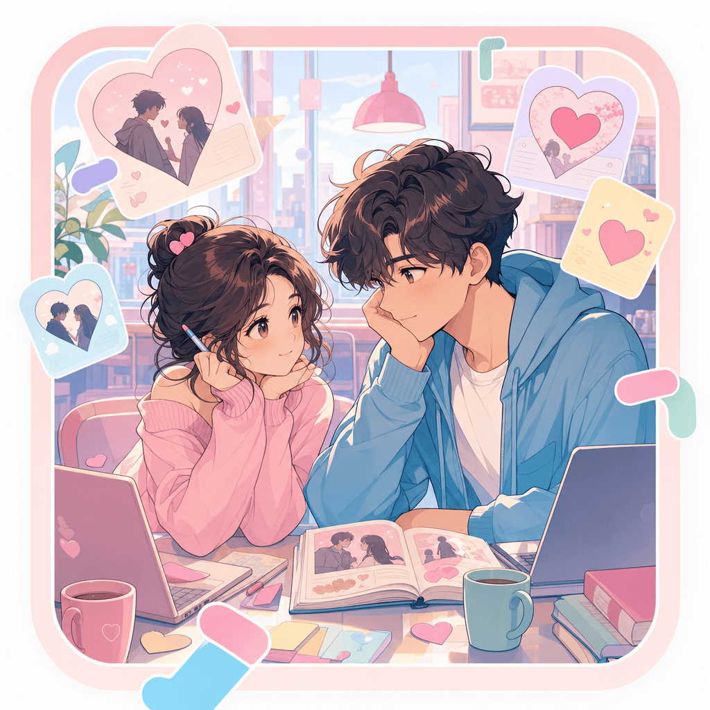 Velika style romance character arc scene developed with Story AI