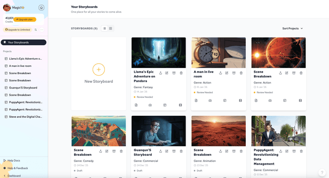Storyboard interface showing improved navigation and layout