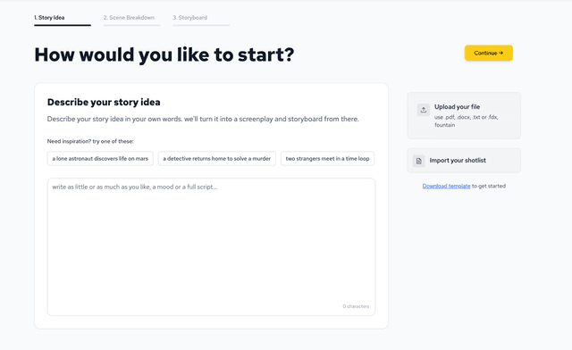 Professional storyboard workflow interface demo